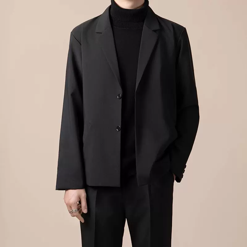 休闲西装外套男宽松痞帅黑色小西服高级感上衣单西商务正装韩版男