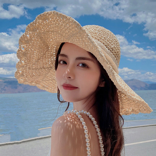 Sunshade Hat 2024 Grass Hat Beach Sand Hollow Hat Girls Summer Quality Versatile Fashion Sun Protection UV Protection
