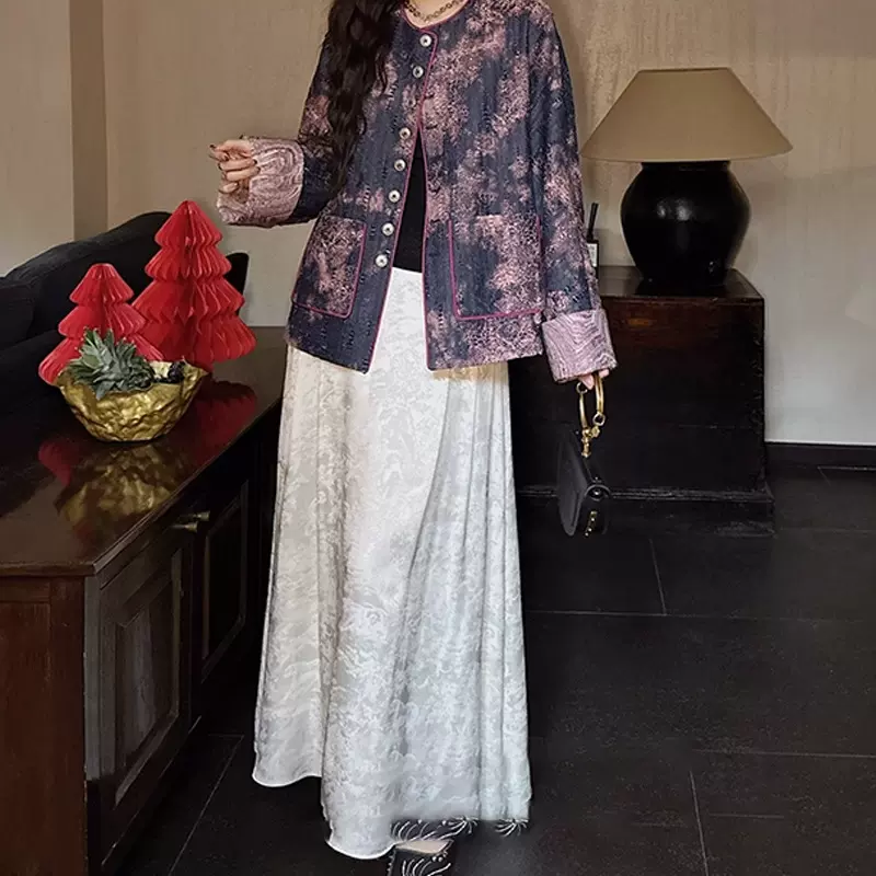 现货【弦月】新中式国风高腰人丝半裙新款古风女孩新年裙子