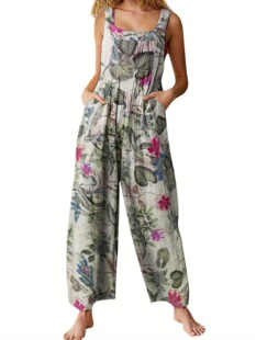 E 56481 Ethnic Patchwork Print Button Jumpsuit �����L�B�wѝ
