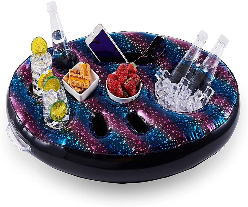 pvc inflatable floating beverage holder with 9 holes large capacity beverage floating, suitable for swimming pool and hot tub