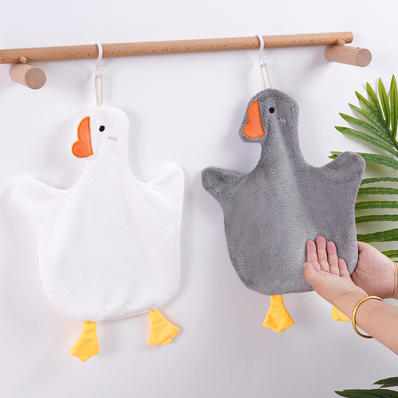 Cross-border supply source large goose wipe hand towel with duck hanging coral velvet absorbent cute soft kitchen children's hand towel