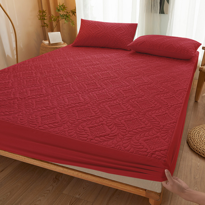 Cubierta de cama acolchada de aislamiento de orina impermeable transfronteriza color sólido cepillado engrosado colcha antideslizante Simmons cubierta protectora fábrica al por mayor