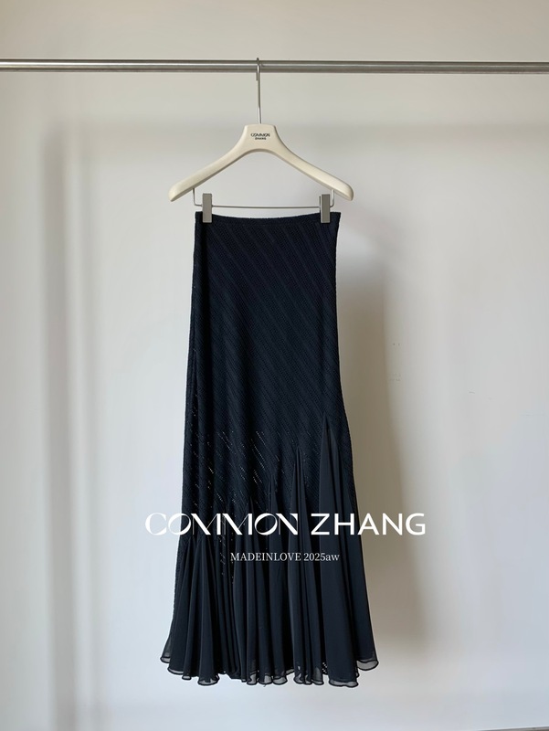 CZ ZHANG秋名媛风网纱拼接鱼尾半身裙女高腰修身包臀一步裙B32673|undefined