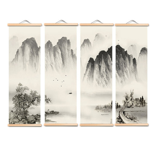 New Chinese style solid wood hanging paintings, decorative scroll paintings on solid wood, beautiful landscapes, sofa background wall spray painting