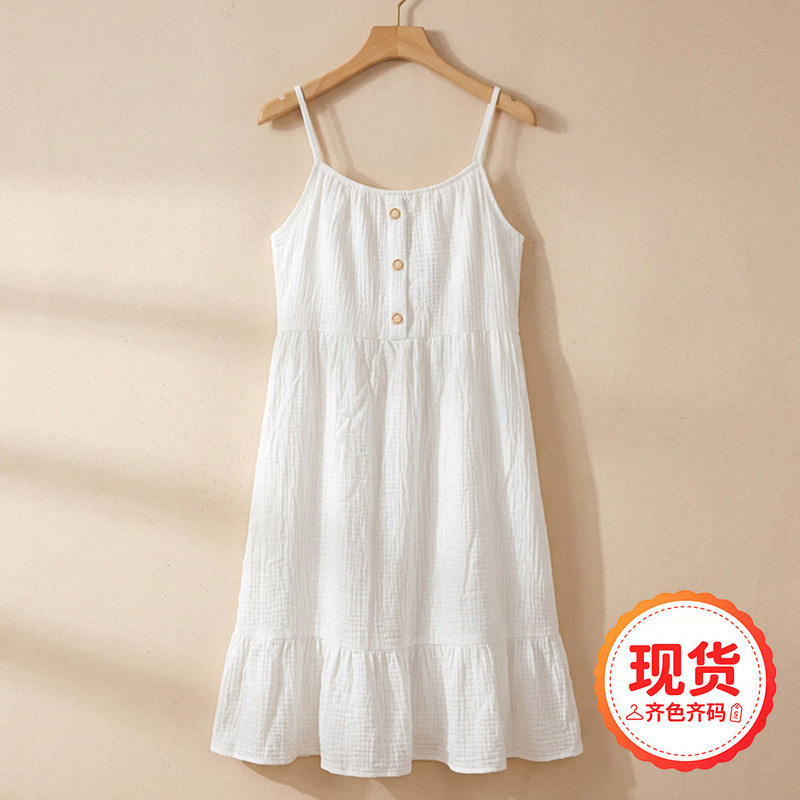 Spring and Summer Crepe Nightgown for Women, Cotton Gauze Comfortable Sweat-Absorbent Home Dress, Camisole Nightgown, New Loose Floral Dress Spring and Summer Crepe Nightgown for Women, Cotton Gauze Comfortable Sweat-Absorbent Home Dress, Camisole Nightgown, New Loose Floral Dress