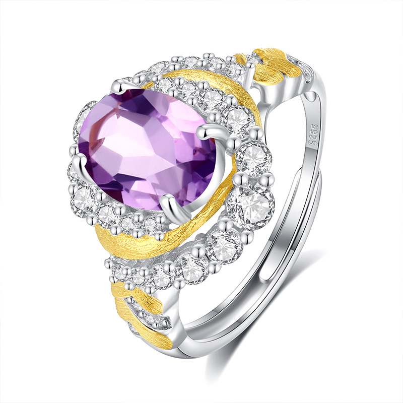 Diseño creativo Anillo de mástil natural S925 Anillo sin color de plata esterlina Mujer Comercio exterior Transmisión en vivo Enchapado explosivo Segmentación de color