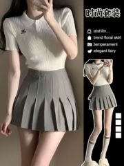 カレッジスタイル半袖Tシャツレディーススイートポロシャツトップスショートスカートピュアセクシーオーバーサイズ美白ファッションスーツ