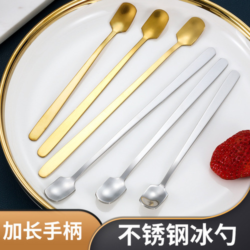 Stainless steel square head spoon creative mug long handle small ice spoon coffee stirring spoon gift spoon meal spoon dessert spoon