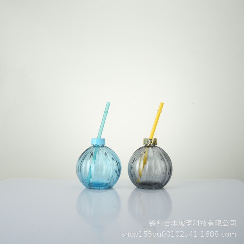 创意玻璃灯笼吸管杯圆球玻璃杯400ml现货