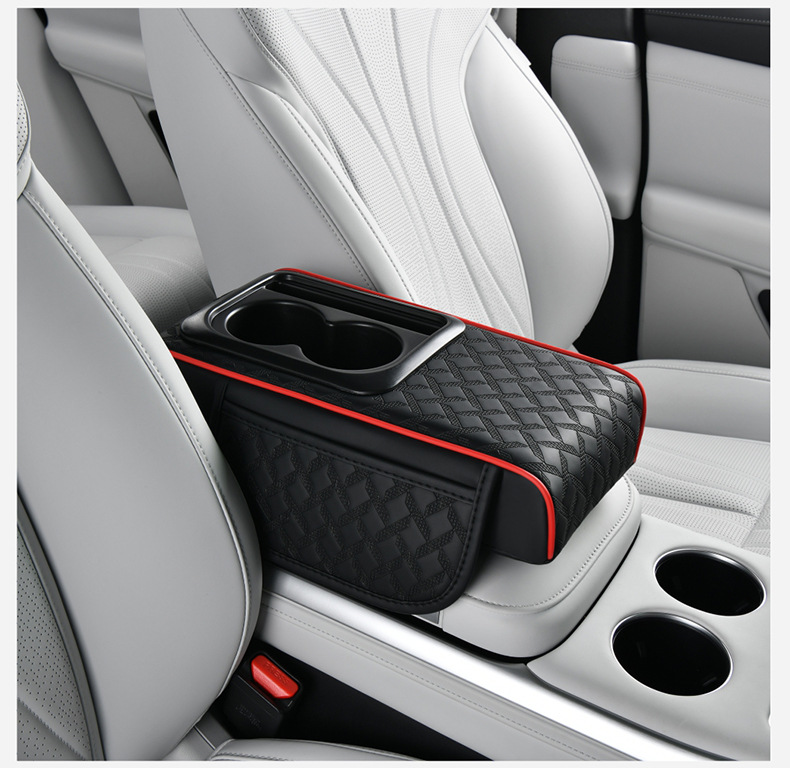 Central Armrest Heightening: Fushou Armrest box pad - three-in-one-815-black-red-line