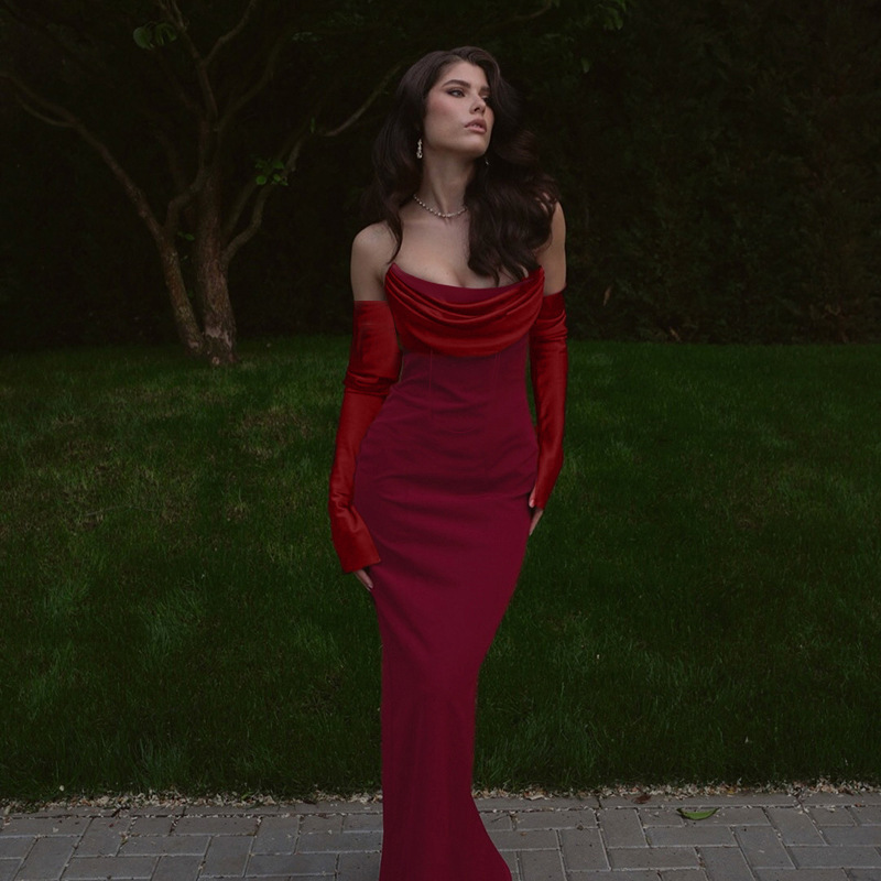 Cross-Border Evening Dress for Women, Elegant Off-The-Shoulder Party Dress, New Style Long-Sleeve Bodycon Long Dress Cross-Border Evening Dress for Women, Elegant Off-The-Shoulder Party Dress, New Style Long-Sleeve Bodycon Long Dress
