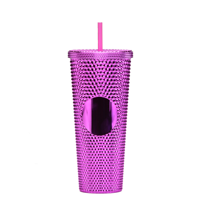 二層プラスチックストローカップ大容量クリエイティブ 710 ミリリットルドリアンカップハンドカップ発光変色レインボーグラデーションカップ|undefined