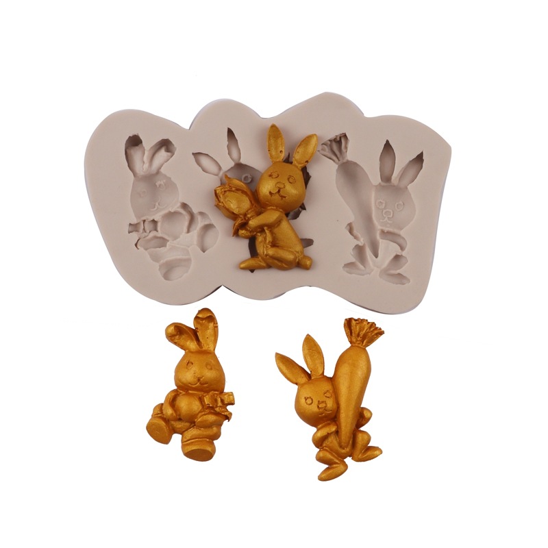 Nuevo vestido de Pascua molde pastel conejo rábano chocolate silicona DIY epoxi fondant molde