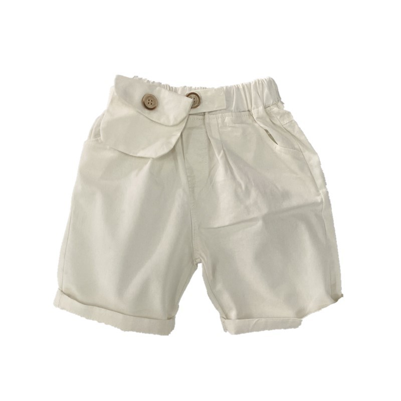 Koreanske børnesommerbukser til drenge og piger 2024 - trend med rene hvide tasker og alsidige, vandvaskede bomuldssplitbukser_voghion.com