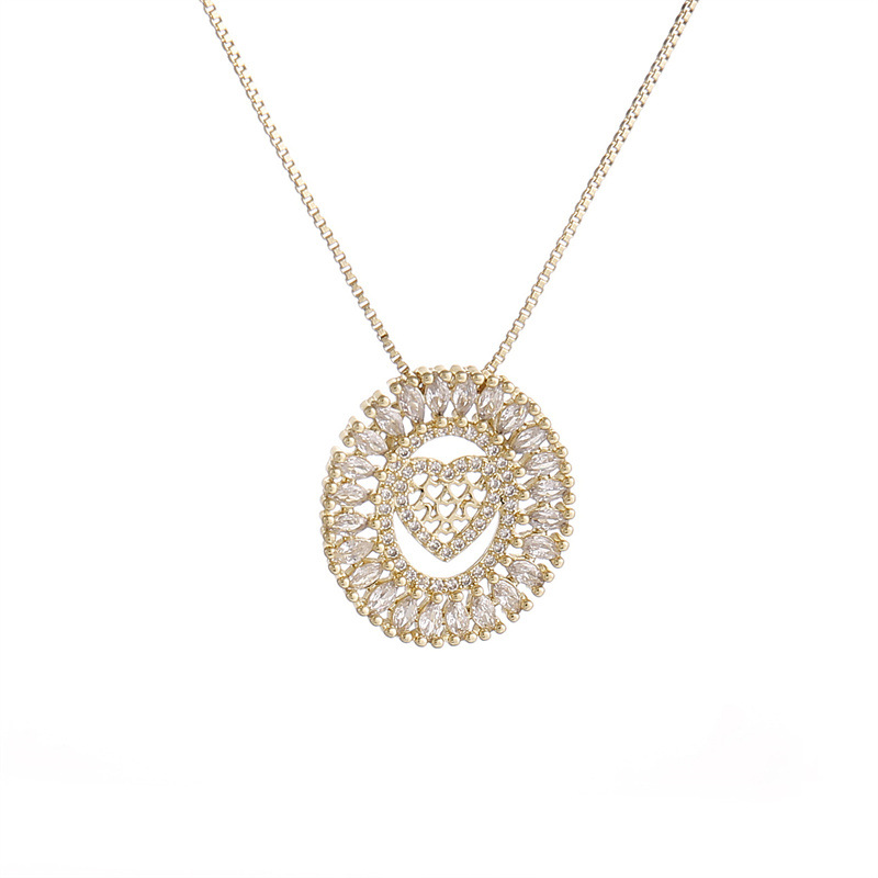 Round Copper Gold-plated Zircon Heart-shaped Pendant Necklace display picture 1