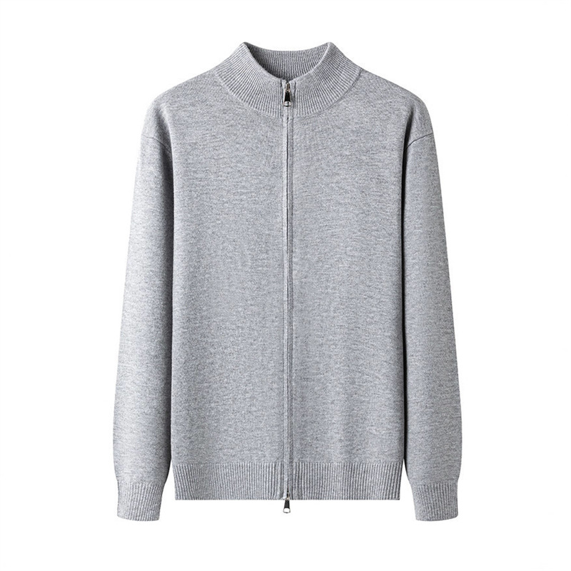 Men's Two-Way Zipper Cardigan Sweater Jacket Men's Casual American Stand-Up Collar Trendy Brand Knitwear Simple Knitwear