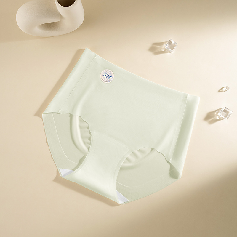 Ropa interior sin costuras de cintura alta estilo fino de verano de seda de hielo entrepierna de algodón puro entrepierna antibacteriana cintura media pantalones de piel de leche transpirables ropa interior de mujer