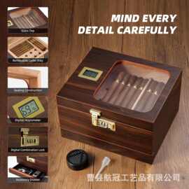 跨境木质雪茄盒翻盖式密封雪茄香烟保湿盒翻盖式带锁雪茄收纳木盒