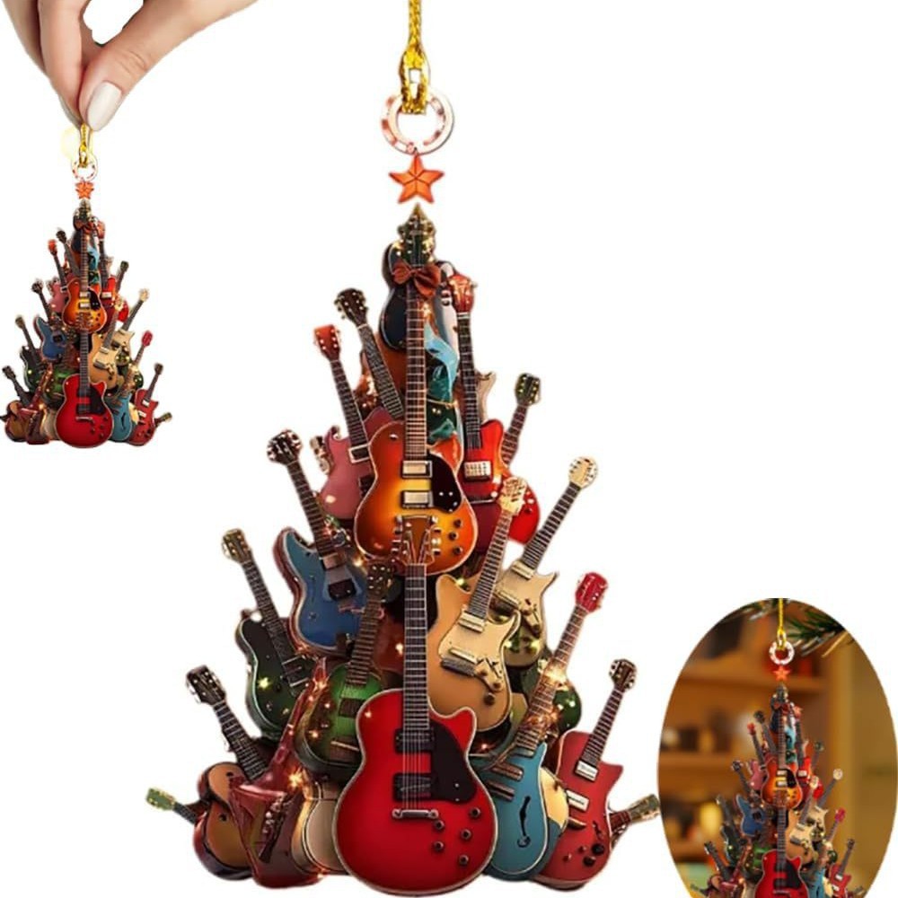 Transfronterizos Amazon nueva guitarra acrílica colgante de árbol de Navidad decoración de Navidad colgante plano para automóviles image 5
