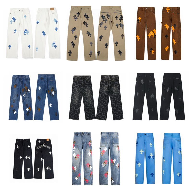 Cross-border trendy brand 26S Chrome Hearts American trendy brand Chrome Hearts new style leather patch embroidery print straight-leg jeans Cross-border trendy brand 26S Chrome Hearts American trendy brand Chrome Hearts new style leather patch embroidery print straight-leg jeans