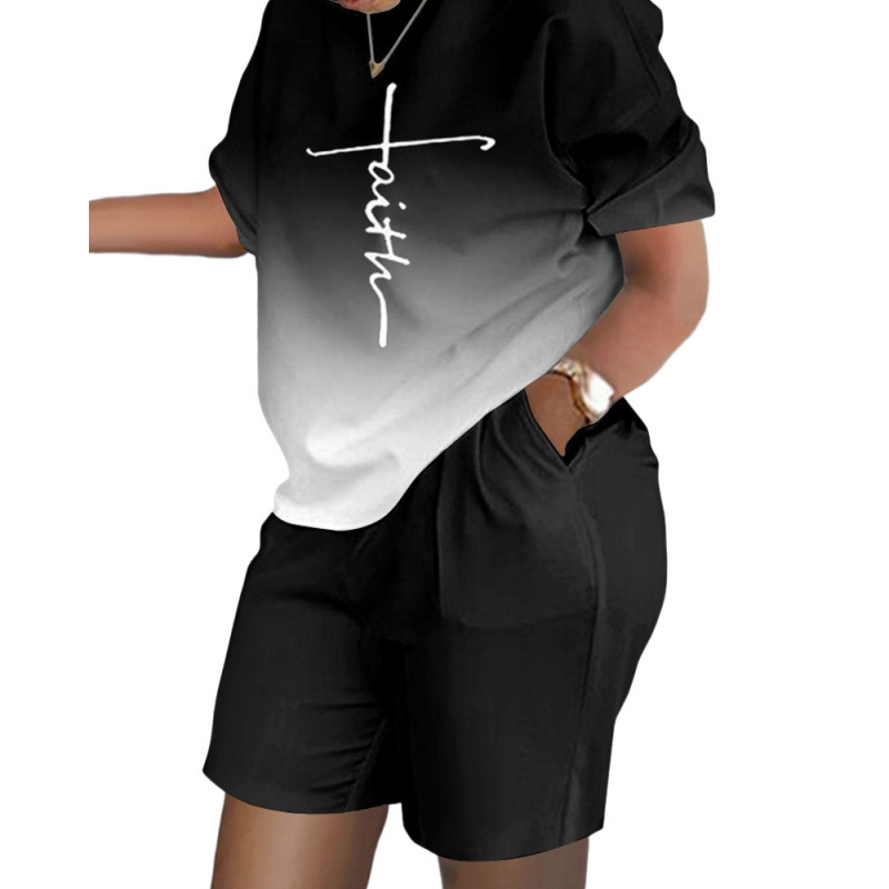 새로운 색상! 블랙 그라데이션 레터 프린트