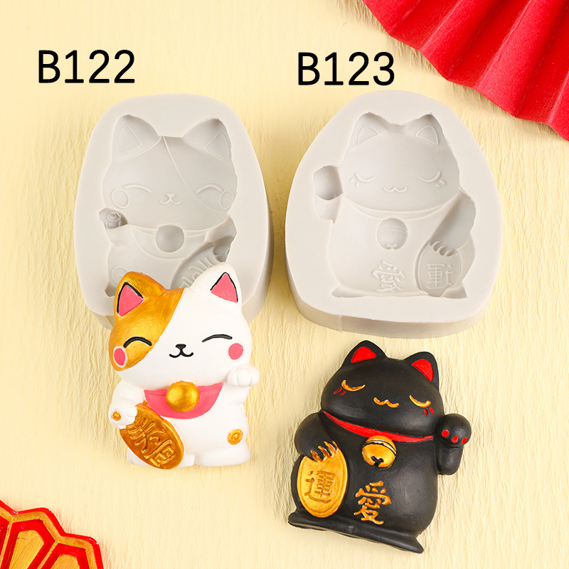 Forma de gato afortunado molde de silicona chocolate fondant pastel decoración dibujos animados animal aromaterapia decoración de yeso modelo