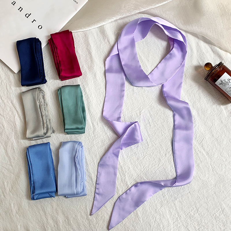 Pañuelo de seda de tira larga, sentido avanzado, nuevo color caramelo, color sólido, bufanda estrecha y versátil, cinta decorativa para el cabello, cinta para atar, cinta