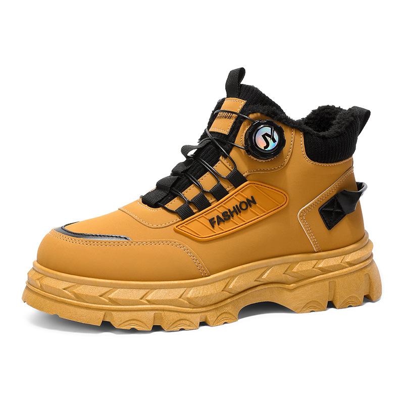 Men's Winter Fleece-Lined High-Top Martin Boots, British Retro Work Shoes, Thick-Soled, Extra Warm Cotton Short Boots_vogvips.com