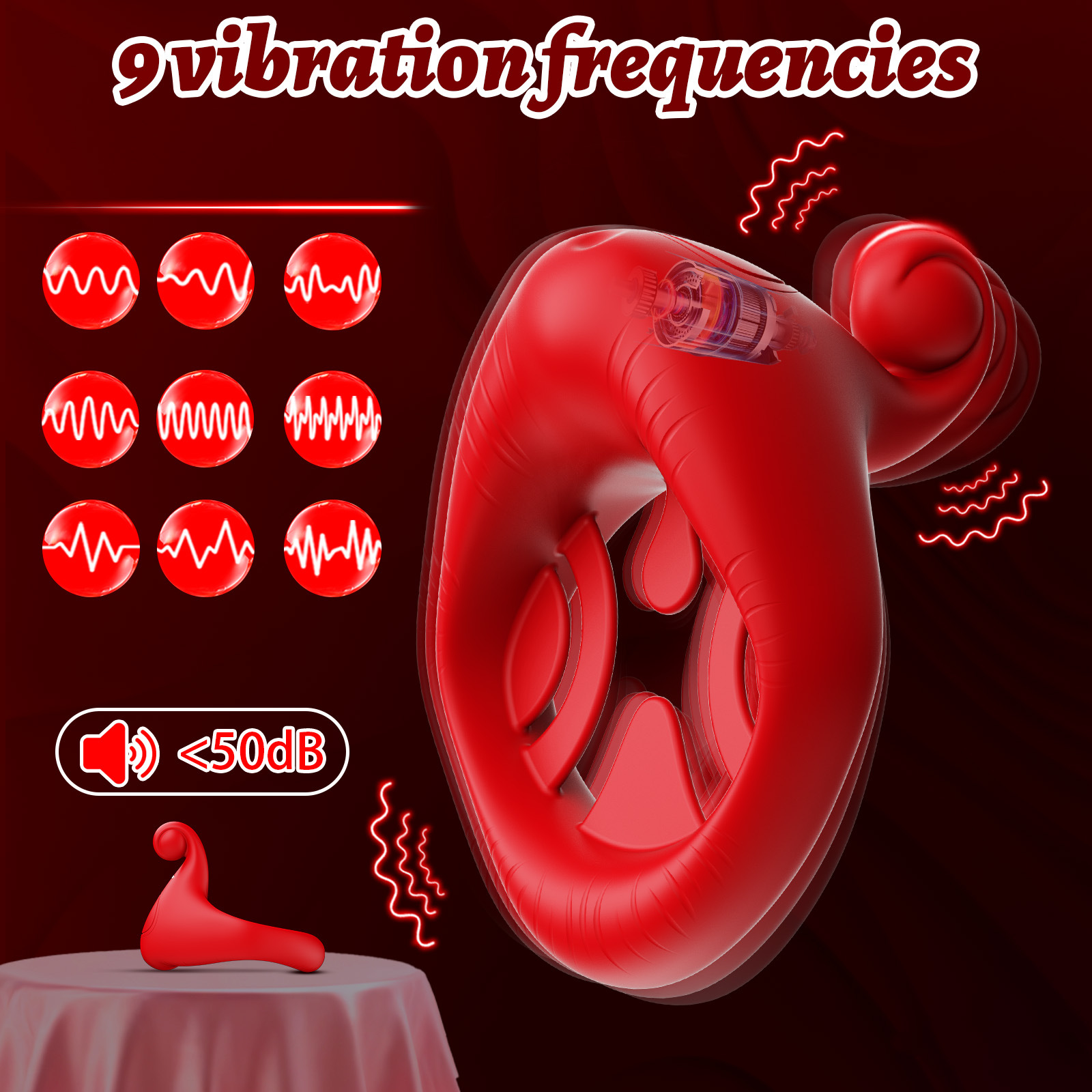 Rød mund design cockring med app styring og delay vibrator_voghion.com
