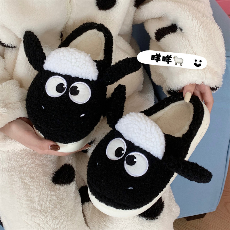 Home warm fashion new closed toe cotton slippers women's autumn and winter room velvet cute alpaca confinement shoes