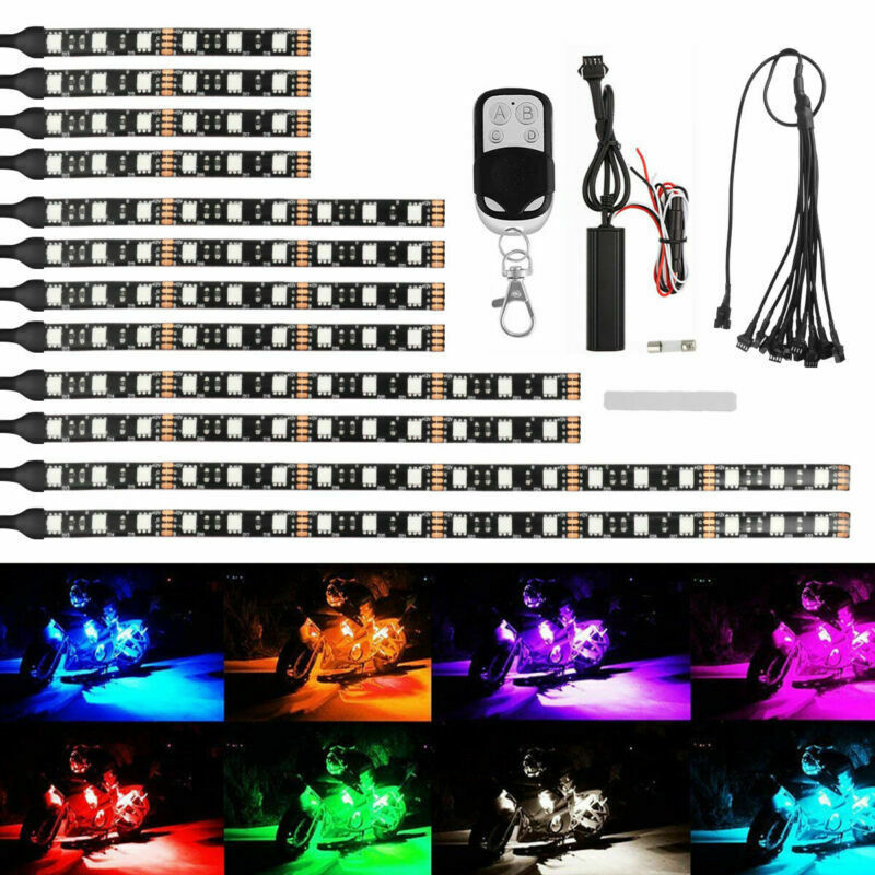 Un remolque doce luces de atmósfera de motocicleta de decoración de luces de atmósfera de control de voz RF luces impermeables de color slide luces Halley image 1