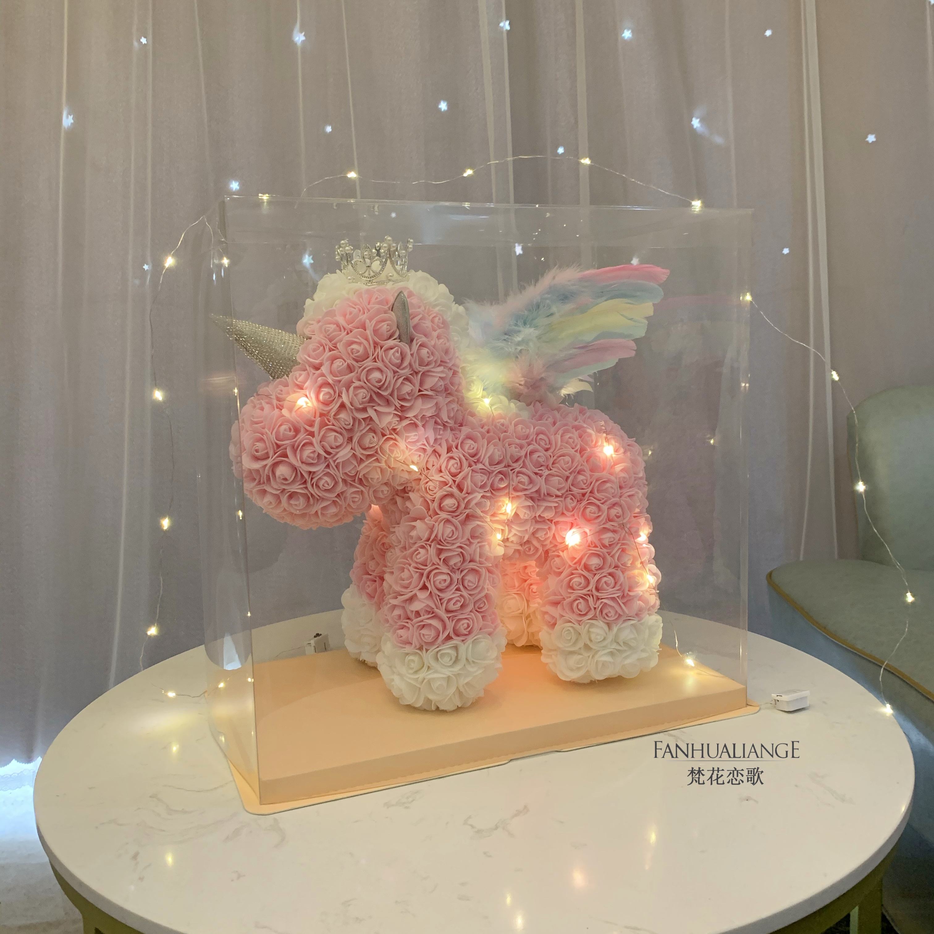 Unicornio flor inmortal rosa ramo caja de regalo de regalo para el día de San Valentín para la novia esposa y amiga