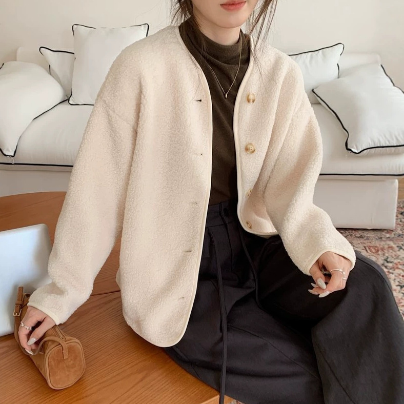 Women's faux shearling fleece casual cardigan, long-sleeved, loose-fitting, warm fleece jacket, 2026 autumn/winter collection Women's faux shearling fleece casual cardigan, long-sleeved, loose-fitting, warm fleece jacket, 2026 autumn/winter collection