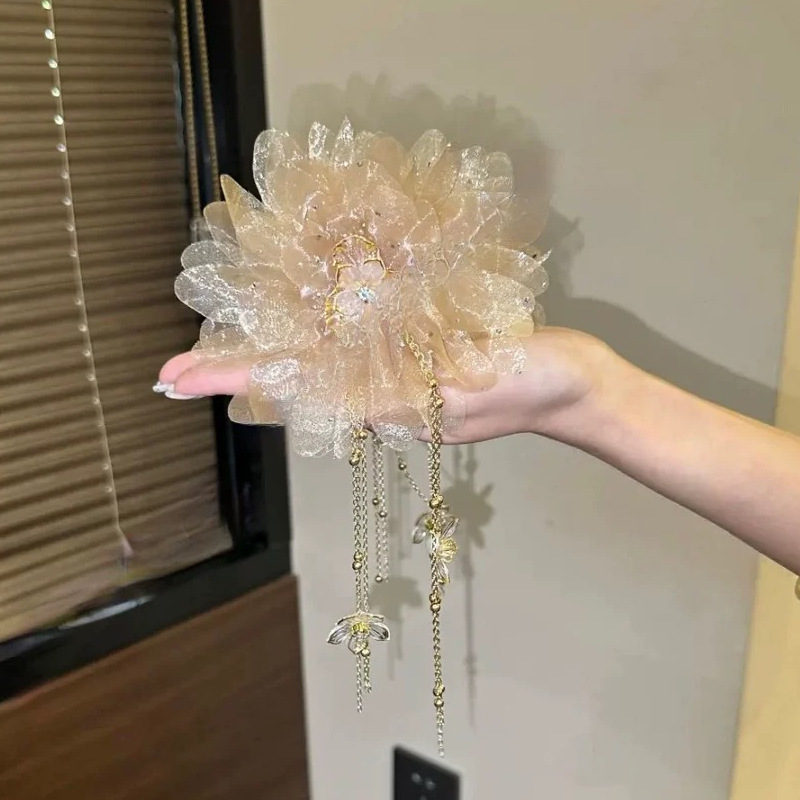 Заколка-крабик с кисточками, 11см, цвета шампанского