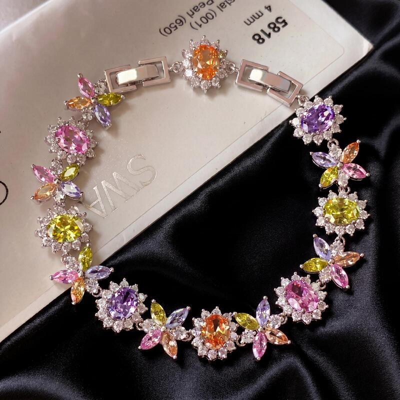 Women's Chain Fashion Light Luxury Colorful Zircon Bracelet, Internet Celebrity Style, Exquisite Floral Design, High-End Jewelry