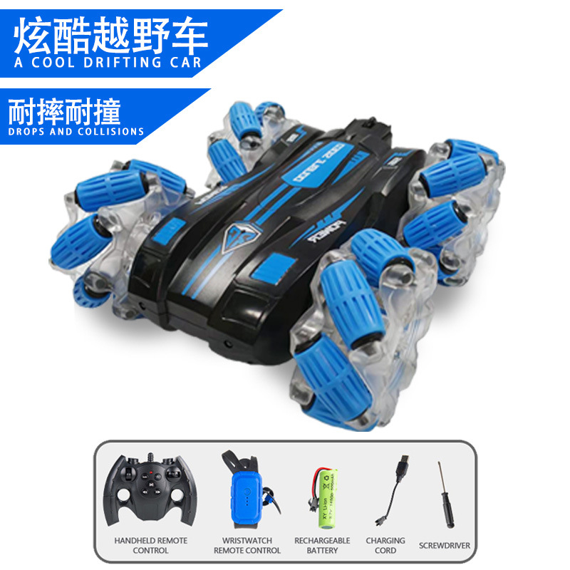 Coche de control remoto RC transfronterizo, coche de control remoto con acrobacias de gestos de doble cara, coche de juguete para niños con tracción en las cuatro ruedas, todoterreno, regalo para niños