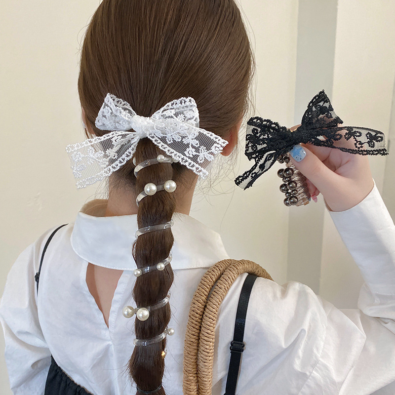 Lace arco línea telefónica anillo de cabello femenino de alta calidad burbuja trenzada cabeza cuerda de cabello de perla alta cuerda de cabello de cola de caballo artefacto de trenzado