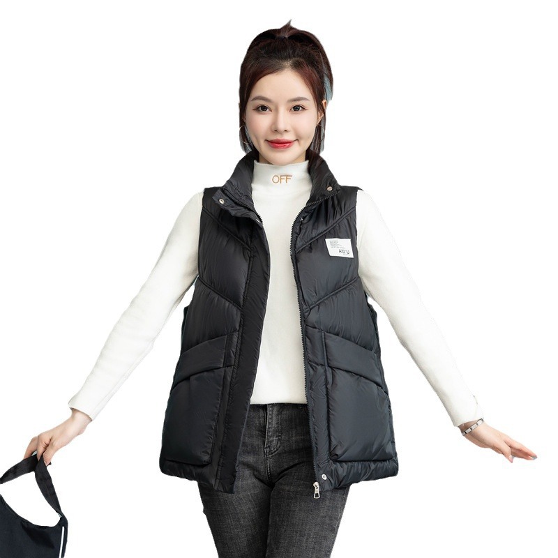 Chaleco de algodón de pluma para mujeres 2024 invierno y otoño chaleco de moda grande chaqueta sin mangas chaleco corto calentador casual image 5