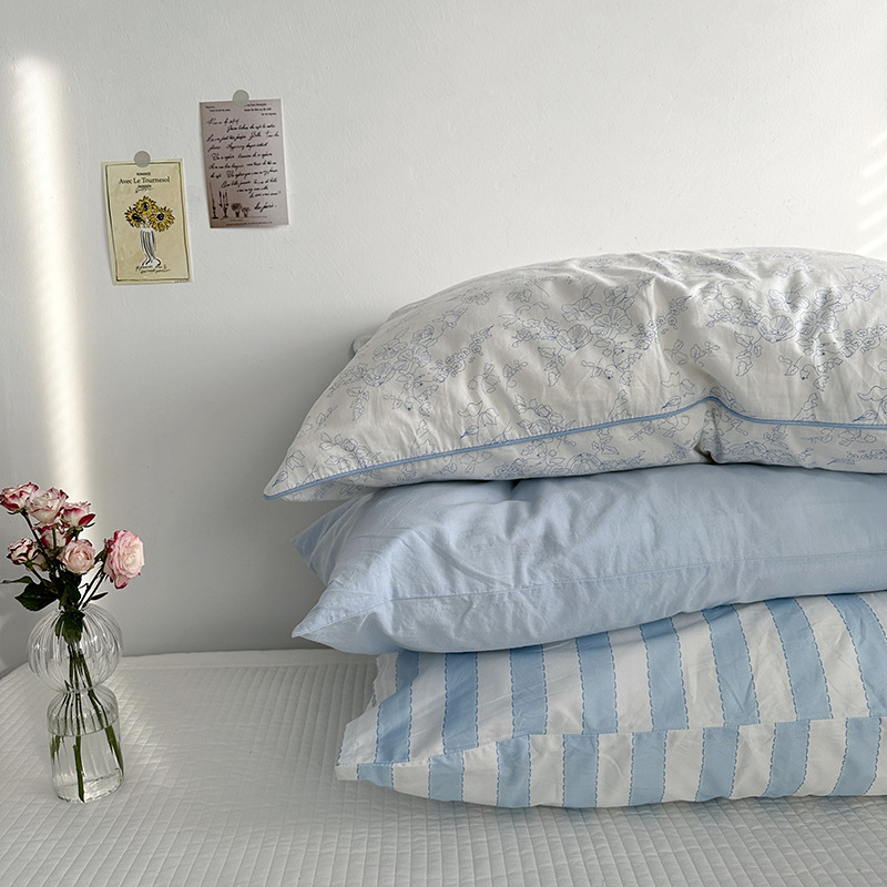 Minimalist striped floral single piece paired with pure cotton all-cotton pillowcase solid color pillow cover single 48x74cm pillowcase