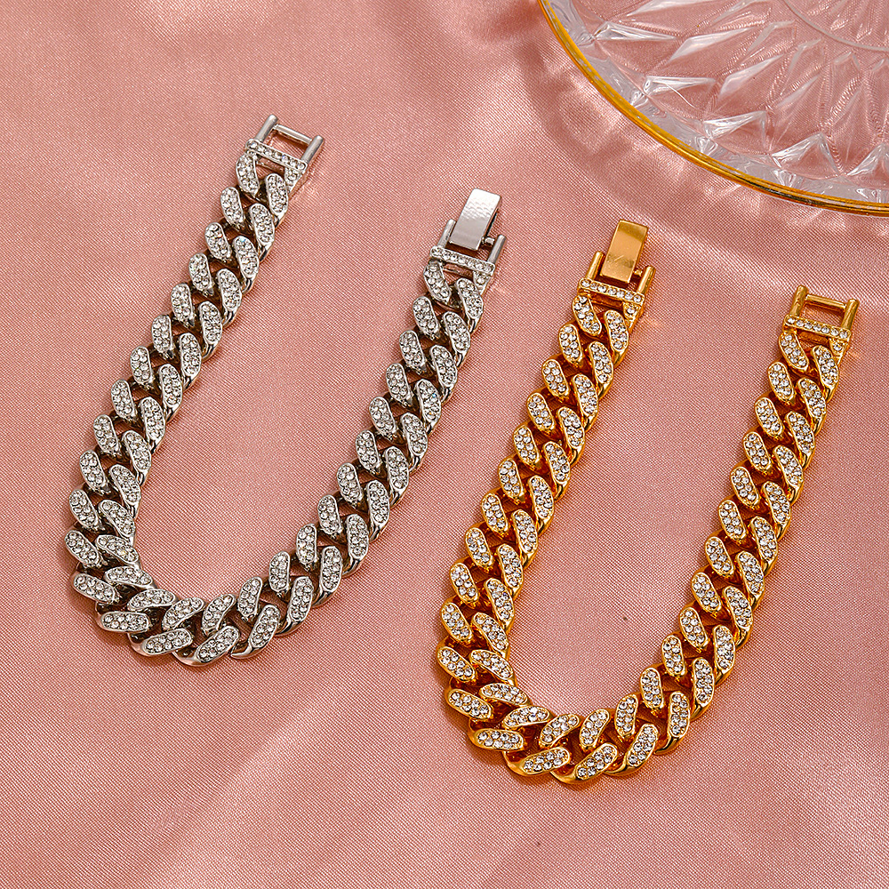 41g Weight Zircon Inlay Material Bracelets Classification Anniversary, Business, Travel Occasion Alloy Material Geometric Pattern Unisex Gender Diamond Design Fashion Style White, Gold Color Fashion Geometric Zircon Alloy Chain & Link Bracelets Wholesale 5