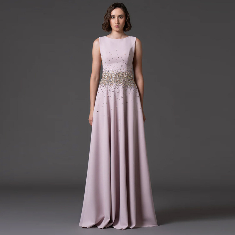 High-Quality In-Stock Celebrity Evening Dress 2026 New Style Elegant Heavy-Duty Beaded and Rhinestone-Embellished Sleeveless Tank Dress Long Gown