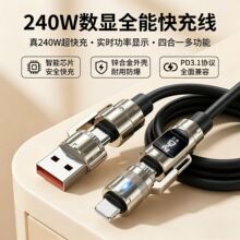 240W实时数显超级快充四合一数据线二拖二车载手机双typec充电线