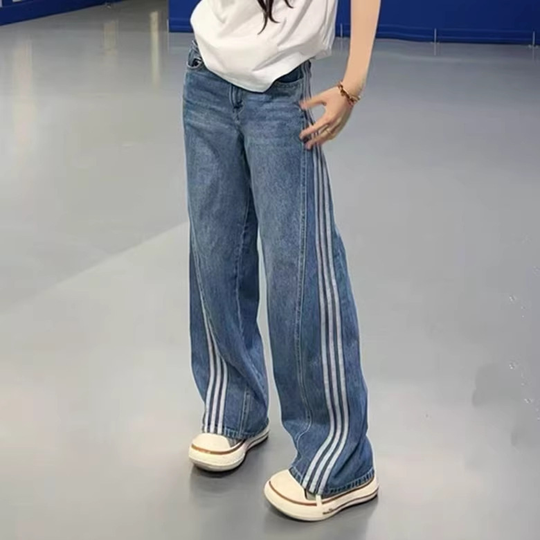 Retro Three-Stripe Stand-Collar Jeans for Men and Women, New Autumn Style Loose Design Jacket Jeans Wide-Leg Pants Retro Three-Stripe Stand-Collar Jeans for Men and Women, New Autumn Style Loose Design Jacket Jeans Wide-Leg Pants