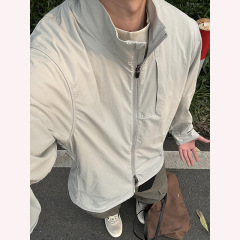 グレーの立襟日焼け止めコート男性用夏の薄い屋外日焼け止め服高級感アメリカ速乾ジャケット
