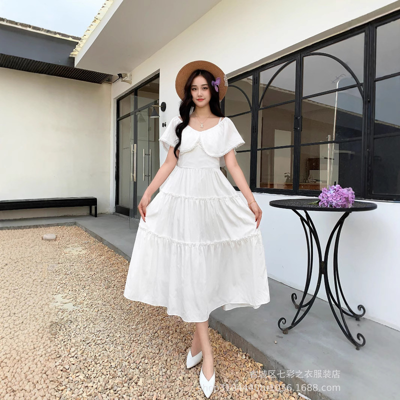 Three Styles in One Dress: Everyday Wear, Vacation Style, and Elegant Style. Women's V-Neck, Waist-Cinching, Patchwork Dress in White, Can Be Tie-Dyed Three Styles in One Dress: Everyday Wear, Vacation Style, and Elegant Style. Women's V-Neck, Waist-Cinching, Patchwork Dress in White, Can Be Tie-Dyed