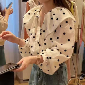娃娃领长袖衬衫女2026春季新款韩系甜美风波点单排扣休闲衬衣