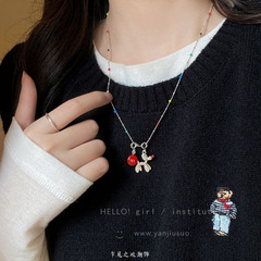 かわいい! 赤いm豆風船犬ペンダントネックレス女性2025新春夏高級感ガードルチェーンアクセサリー