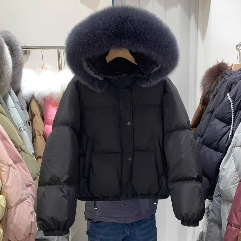 大毛领奶fufu粉色羽绒服女短款冬季甜美可爱小个子宽松加厚面包服