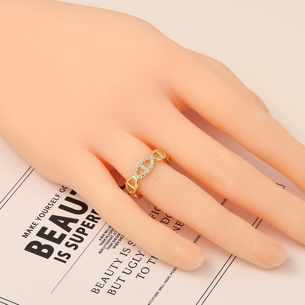 Simple Copper Diamond 18K Gold Geometric Open Rings